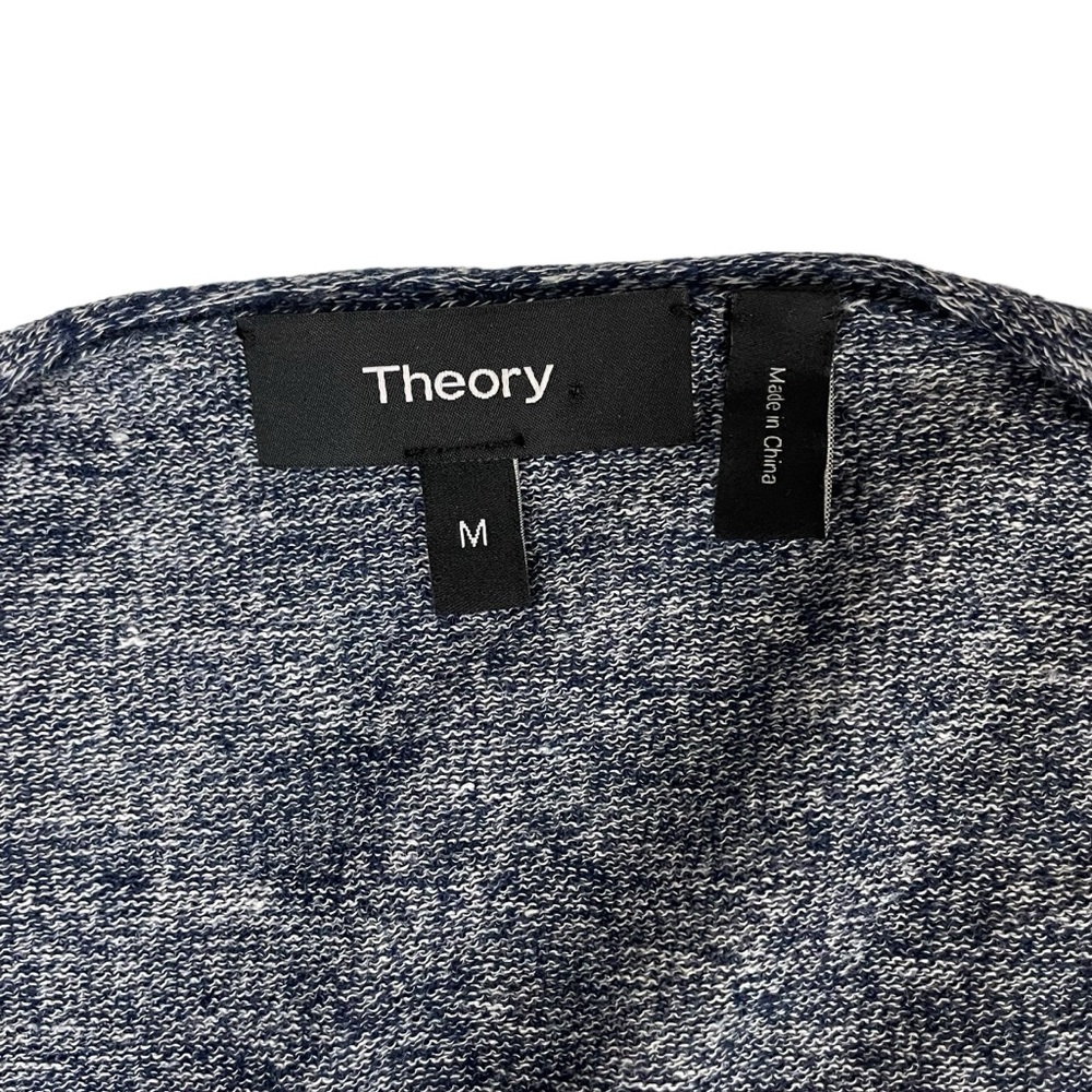Theory Torina Wool Linen Long Open Front Cardigan Blue Knit Medium - Picture 7 of 9